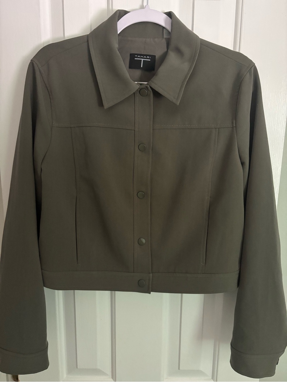 Tahari Olive Green Button-Front Jean Jacket